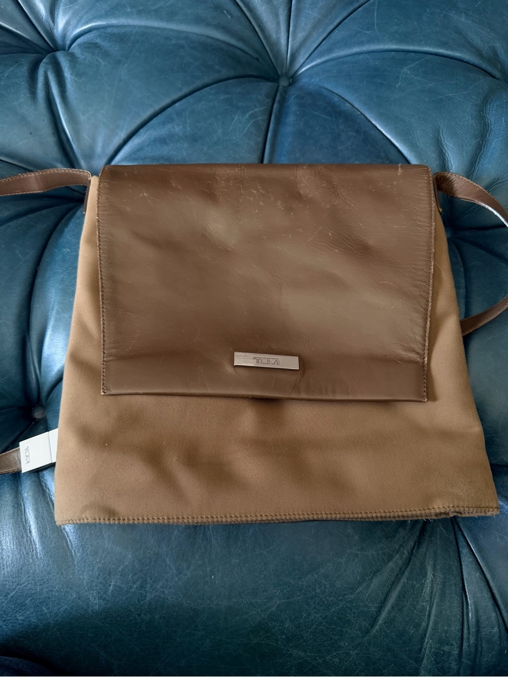 Tumi Brown Leather-Trim Messenger Bag